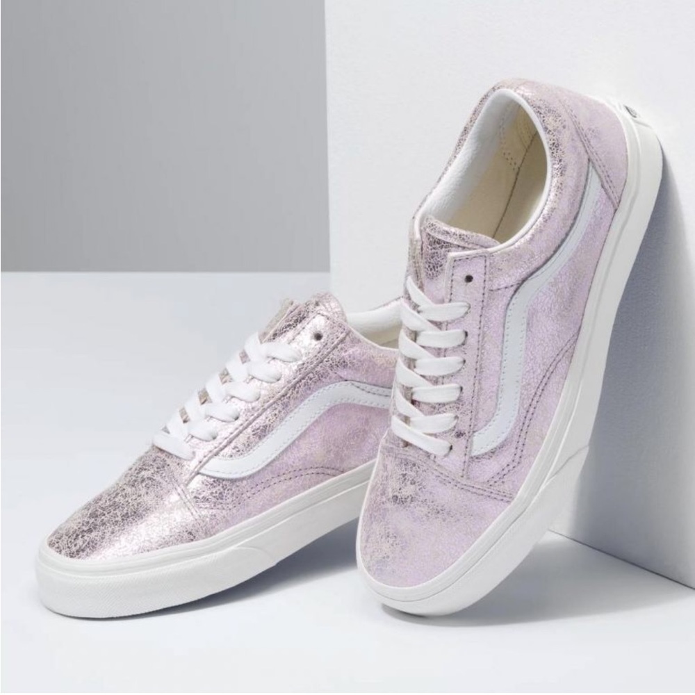 Vans Old Skool Cracked Leather Rose Gold Sneakers Size 7